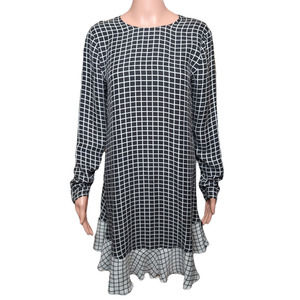 Rachel Zoe Black & White Plaid 100% Silk Dress size 6 Long Sleeve